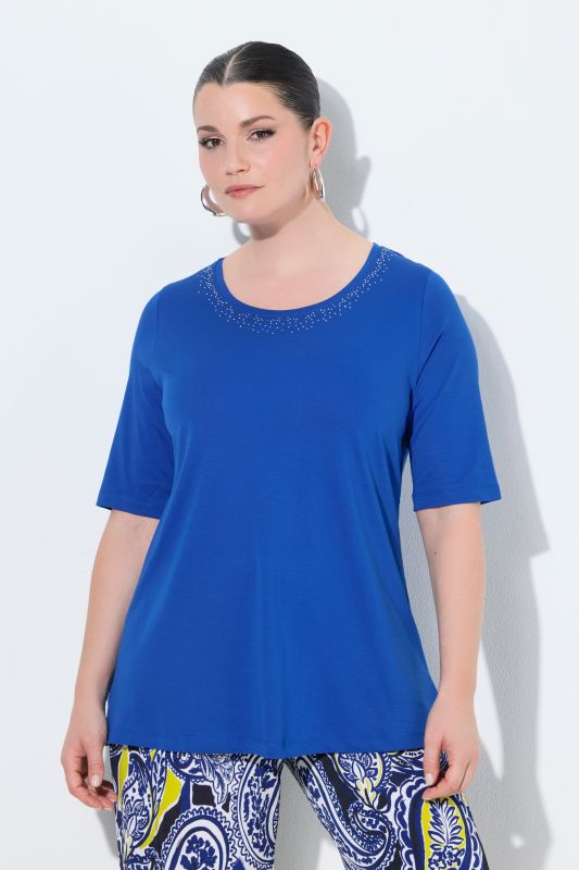 T-shirt en coton Pima, manches courtes et décolleté rond avec pierres fantaisie