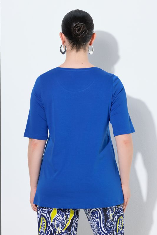 T-shirt en coton Pima, manches courtes et décolleté rond avec pierres fantaisie