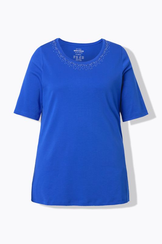 T-shirt en coton Pima, manches courtes et décolleté rond avec pierres fantaisie