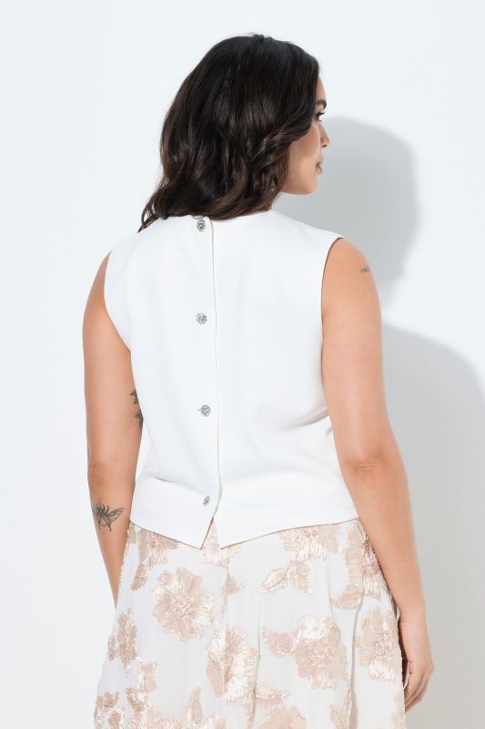 Top coupe Boxy Fit sans manches, tissu Scuba et col rond