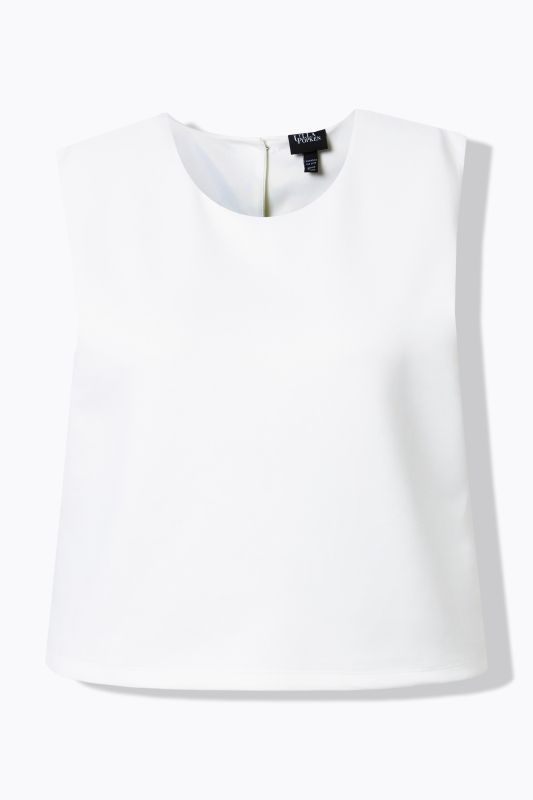 Top coupe Boxy Fit sans manches, tissu Scuba et col rond