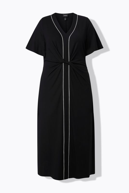 Robe midi avec passepoils, manches courtes cloche et décolleté en V, coupe évasée