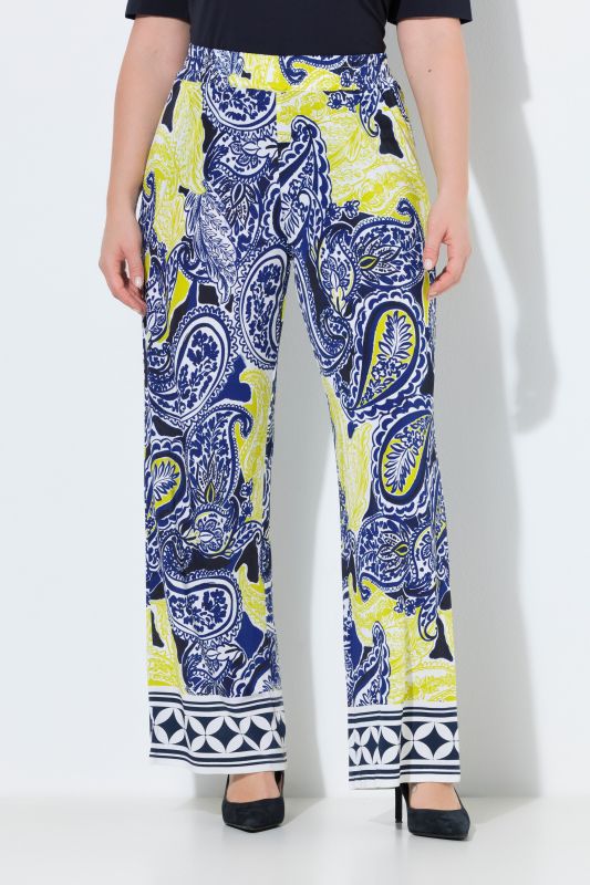 Pantalon au tombé fluide, motif cachemire, jambe large et taille élastique