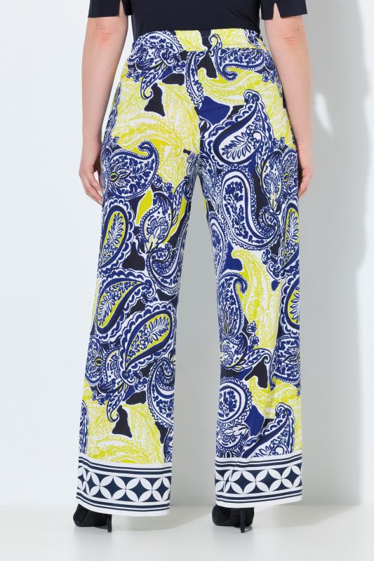 Pantalon au tombé fluide, motif cachemire, jambe large et taille élastique