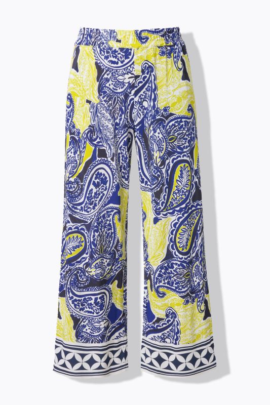 Pantalon au tombé fluide, motif cachemire, jambe large et taille élastique