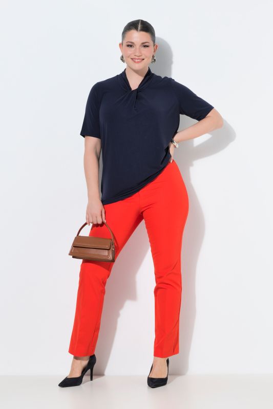 Pantalon en tissu stretch, taille élastique et jambe droite