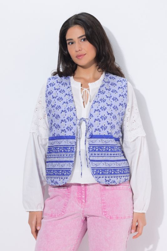 Veste matelassée à fleurs, modèle sans manches, cordon à nouer en guise de fermeture