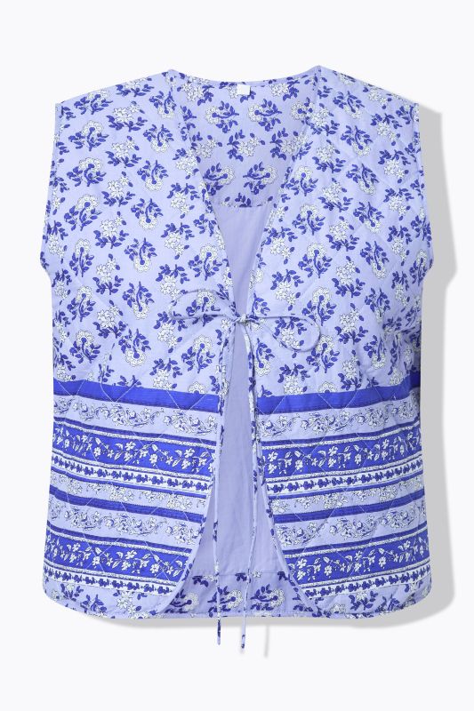 Veste matelassée à fleurs, modèle sans manches, cordon à nouer en guise de fermeture