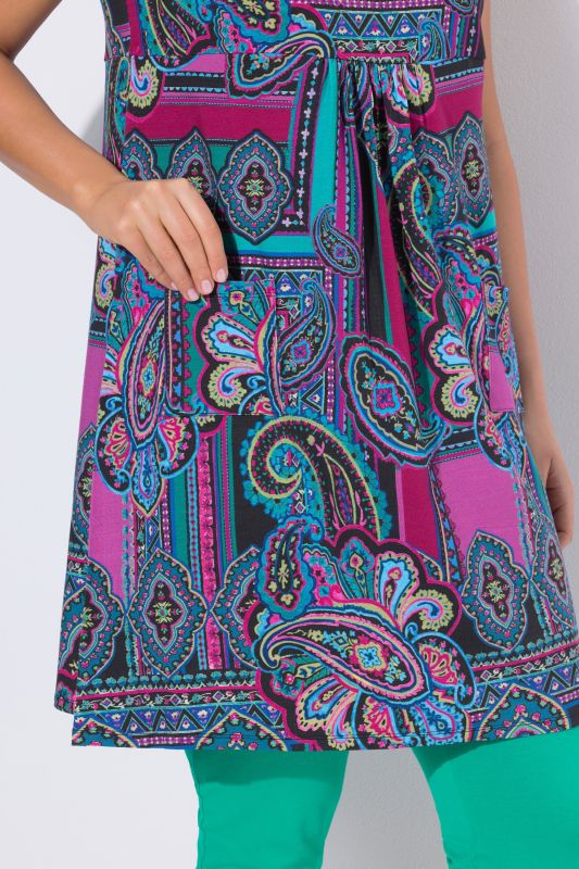 Robe en jersey sans manches, poches et décolleté rond, coupe évasée