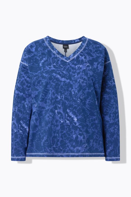 Sweat-shirt motif papillons, col en V et manches longues