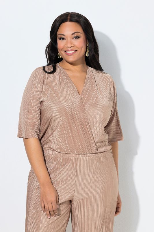 Blouse plissée, manches courtes et décolleté en V esprit cache-cœur