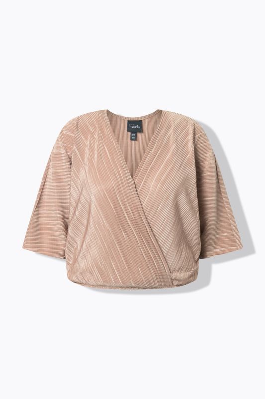 Blouse plissée, manches courtes et décolleté en V esprit cache-cœur