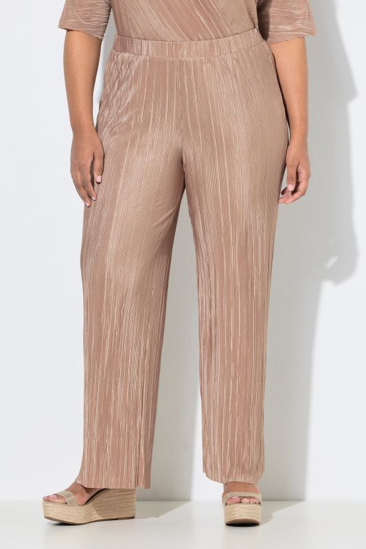 Pantalon plissé, jambe large et taille haute, ceinture élastique