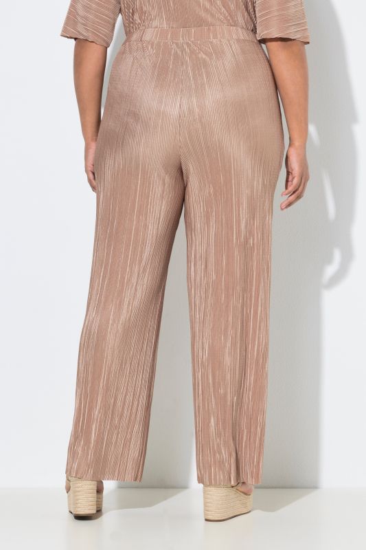 Pantalon plissé, jambe large et taille haute, ceinture élastique