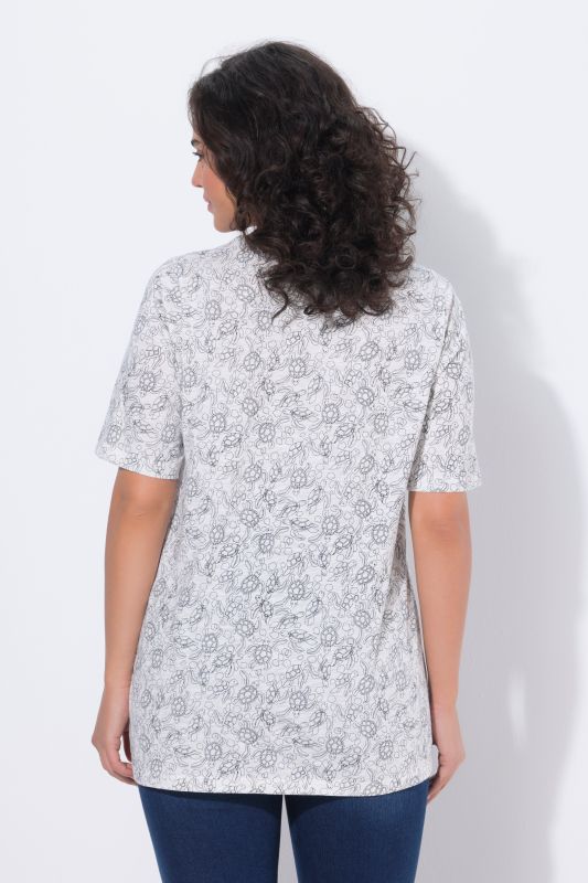 T-shirt à coupe évasée, motif tortues, décolleté en V et manches courtes