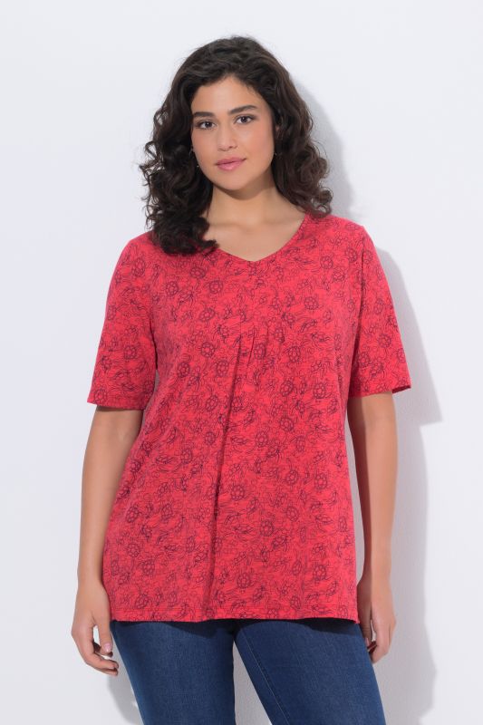 T-shirt à coupe évasée, motif tortues, décolleté en V et manches courtes