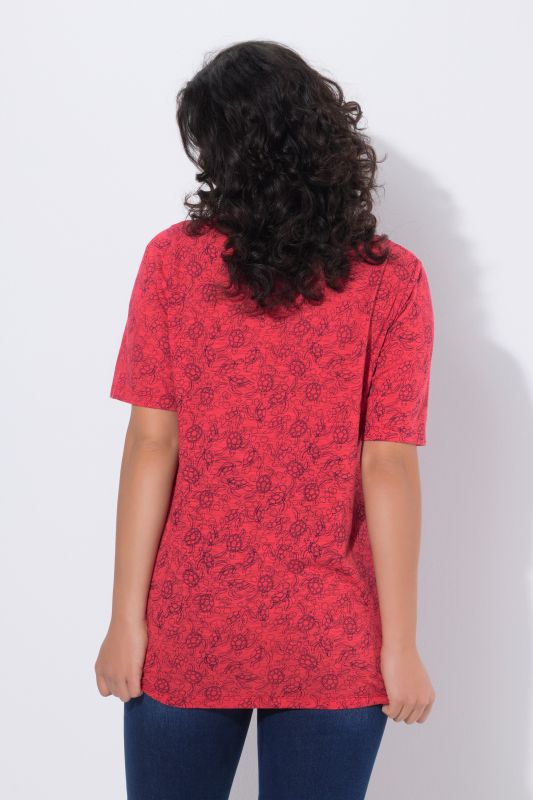 T-shirt à coupe évasée, motif tortues, décolleté en V et manches courtes