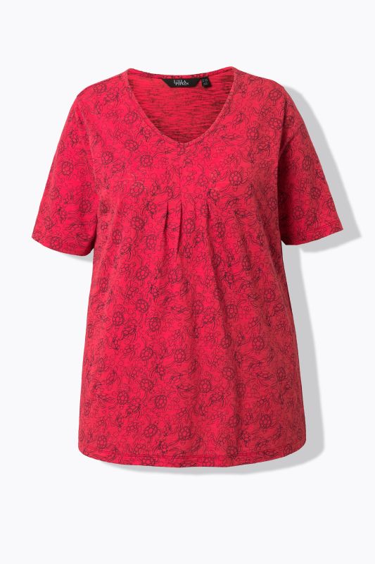 T-shirt à coupe évasée, motif tortues, décolleté en V et manches courtes