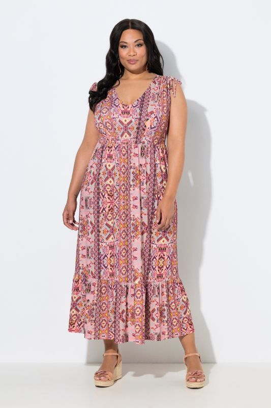 Robe maxi sans manches, imprimé graphique et décolleté en V