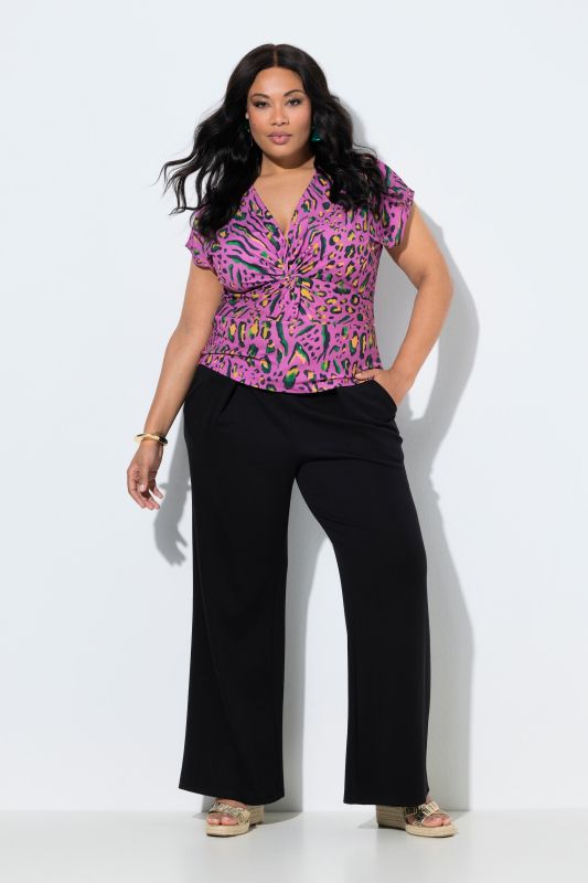 Pantalon à pinces, jambe large et taille élastique