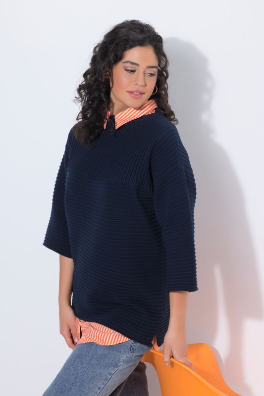 Faux col de chemisier à rayures, patte de boutonnage, à porter en dessous d'un pull par exemple