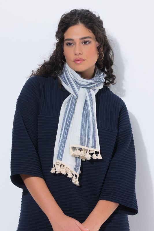 Écharpe en tissu, rayures et pompons