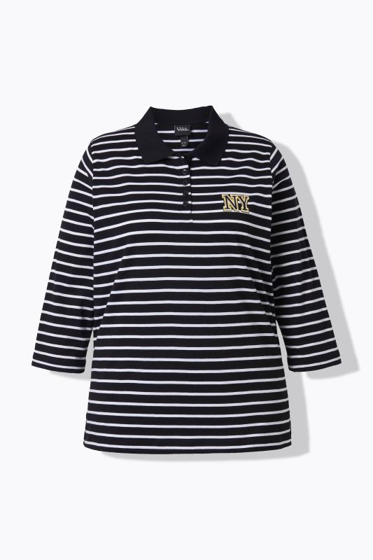 Polo en jersey à rayures, coupe Classic Fit, manches&nbsp;3/4 et écusson NY