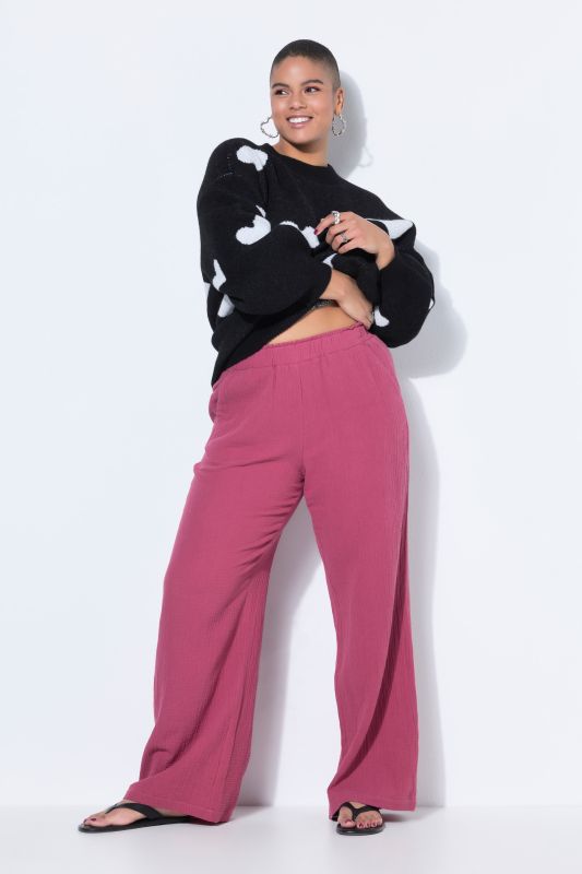 Pantalon en mousseline à jambes larges et taille élastique