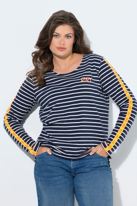 T shirt rayé. Col rond, manches longues