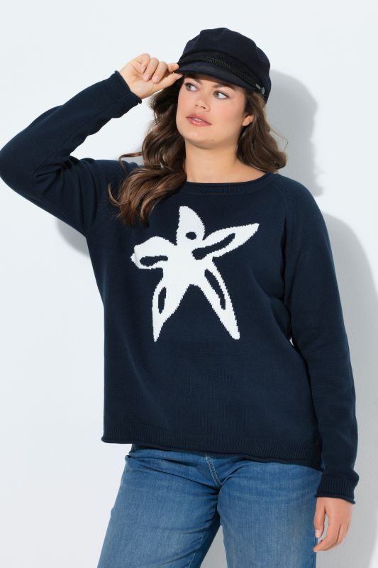 Pull en maille avec étoiles de mer, manches raglan