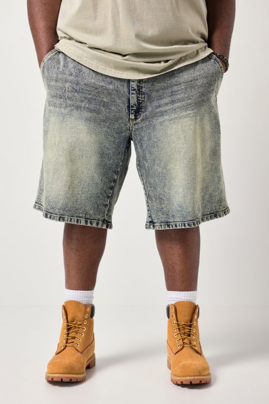 Bermuda STHUGE en dirty denim, 5 poches, coupe Baggy Fit ultra-large - jusqu'à la taille 74