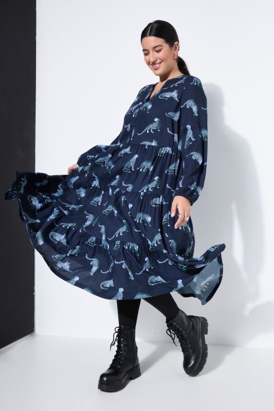 Robe maxi avec volants, décolleté en V et imprimé léopards