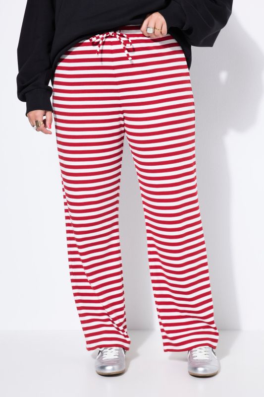 Pantalon large à rayures, taille mi-haute, en jersey côtelé