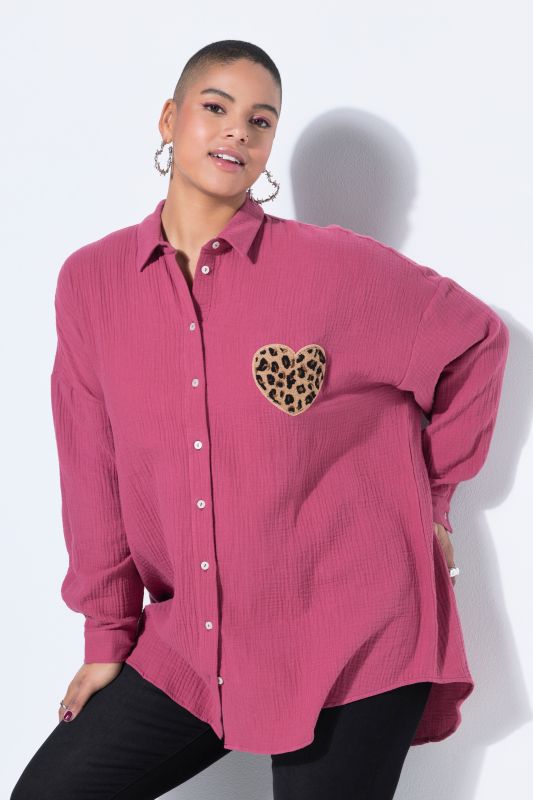 Chemisier oversize en mousseline, patch cœur