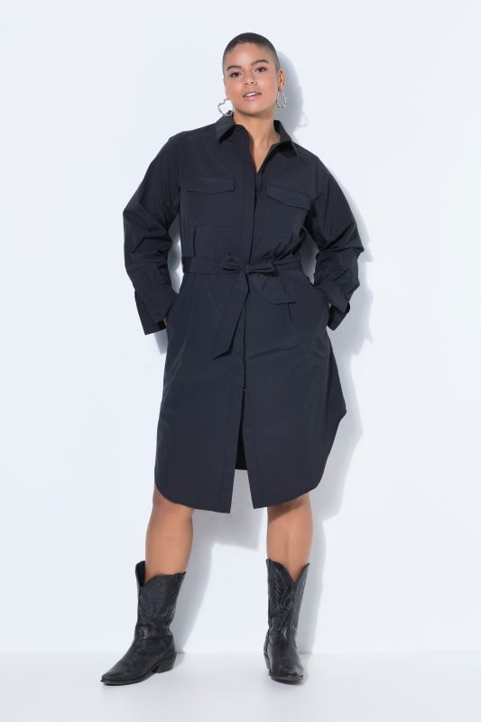 Robe chemisier cintrée, mi-longueur, ceinture nouée