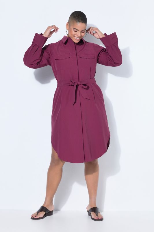 Robe chemisier cintrée, mi-longueur, ceinture nouée