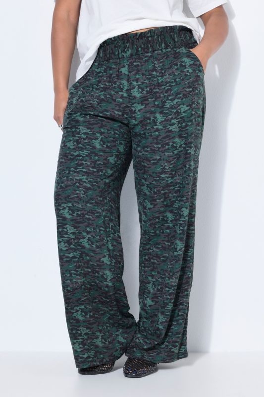 Pantalon large à taille haute et motif camouflage