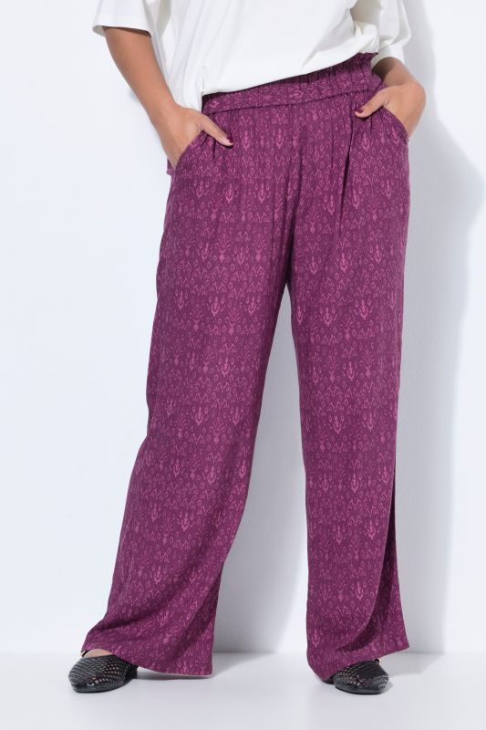 Pantalon large à taille haute et motif cachemire