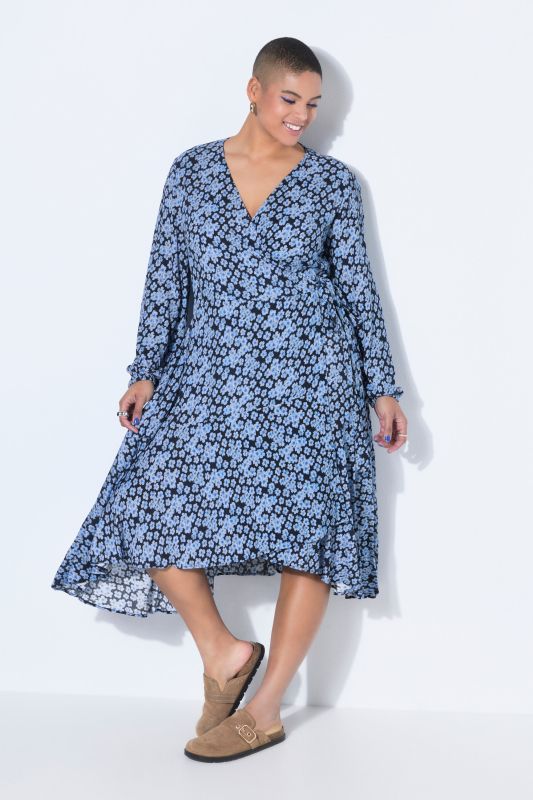 Robe portefeuille maxi, coupe évasée, motif all-over et fond de robe en jersey