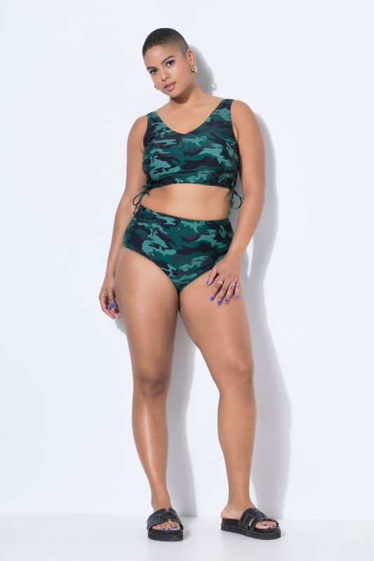 Bas de bikini sculptant style shorty à taille haute et imprimé camouflage