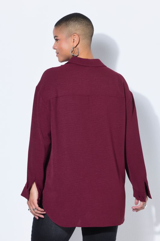 Chemise oversized en tissu crêpe, col de chemise et manches longues