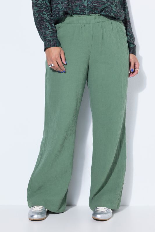 Pantalon en mousseline à jambes larges et taille élastique