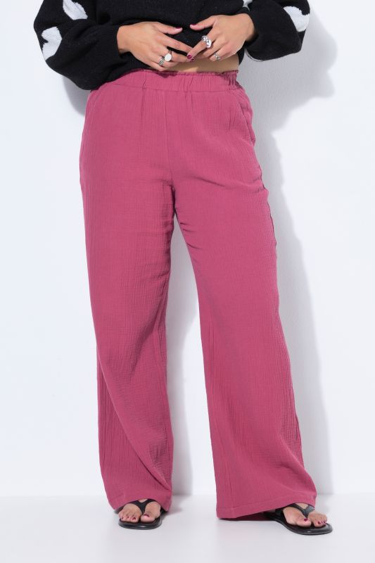 Pantalon en mousseline à jambes larges et taille élastique