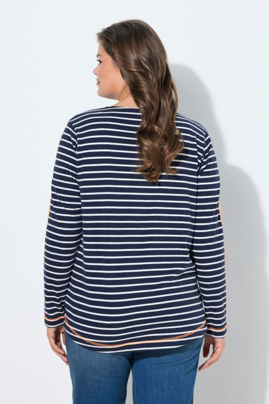 T shirt rayé. Col rond, manches longues