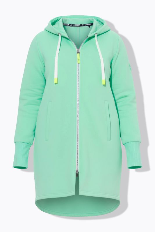 Veste à capuche en molleton. Coupe longue. Cordon de serrage dans la taille. Manches longues