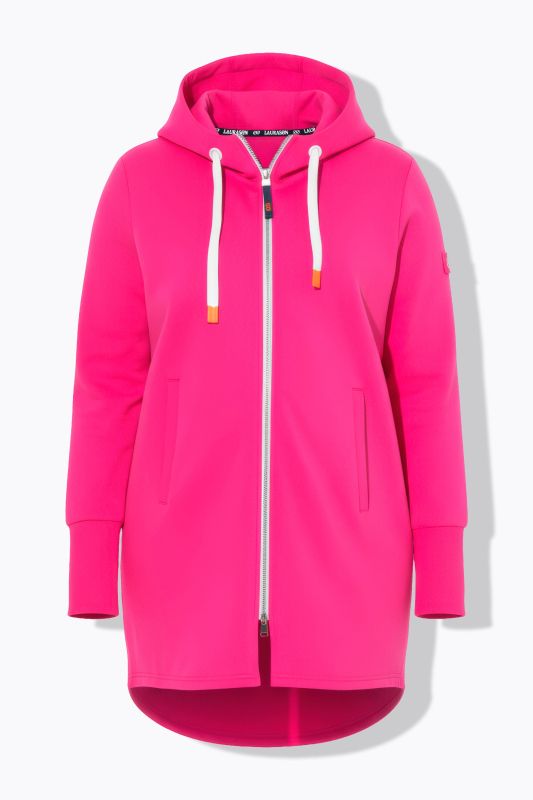 Veste à capuche en molleton. Coupe longue. Cordon de serrage dans la taille. Manches longues