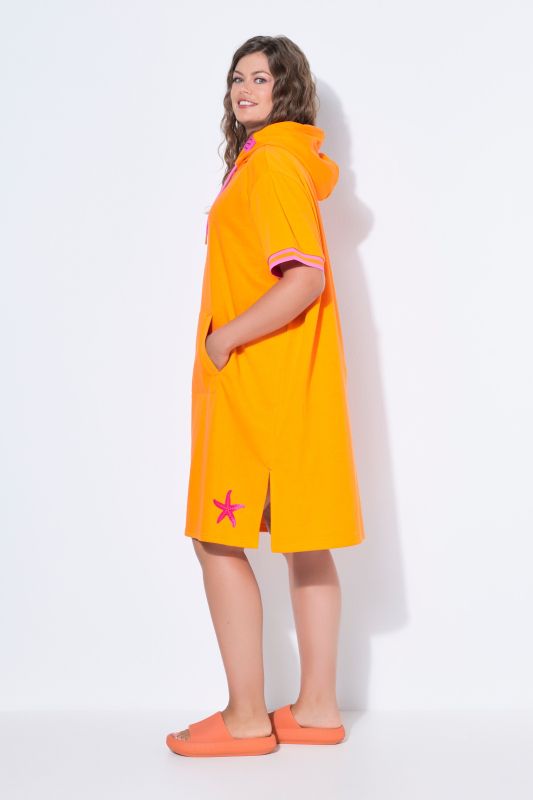 Robe de plage en molleton à manches 1/2 et capuche, OEKO-TEX