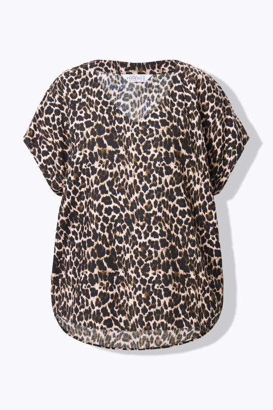 Blouse oversize décolleté en V, imprimé léopard