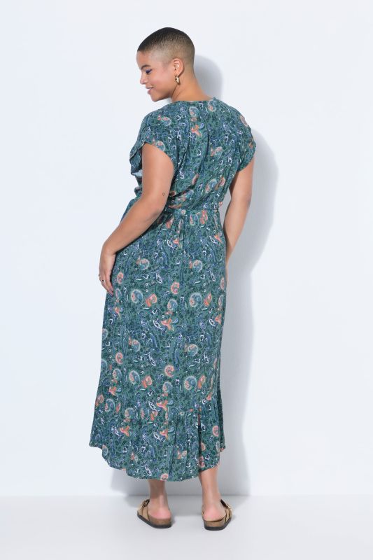 Robe maxi imprimé cachemire, cordon à nouer, coupe évasée