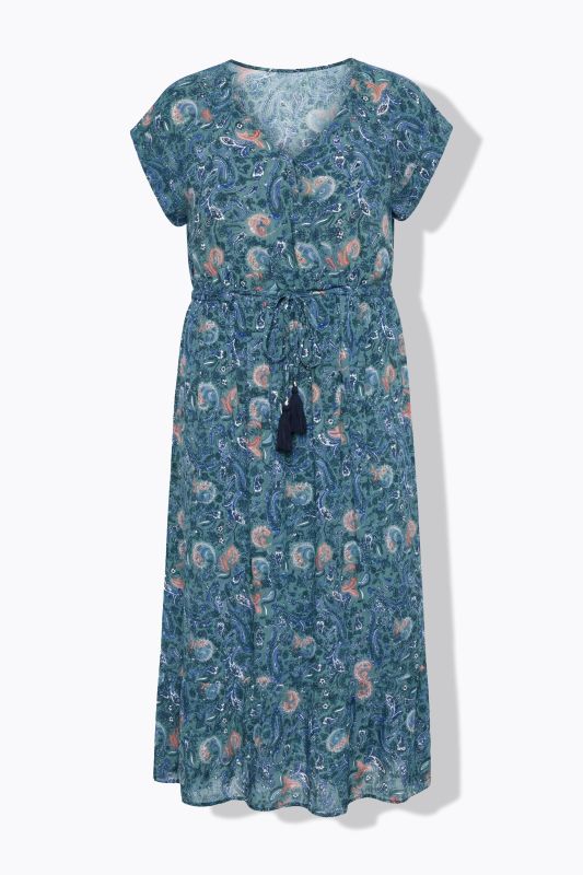 Robe maxi imprimé cachemire, cordon à nouer, coupe évasée